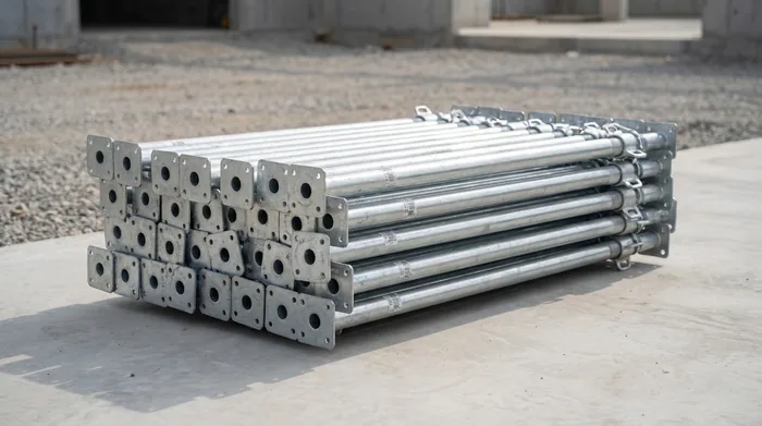 Étais métalliques 4m, lot avec platines