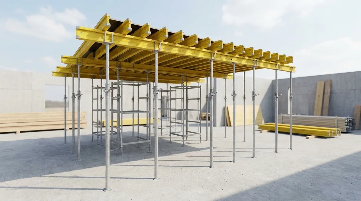 Étais métalliques 4m en situation sur chantier