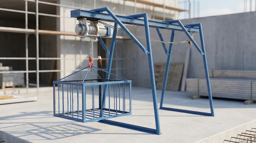 Monte-charge 1500kg en situation sur chantier